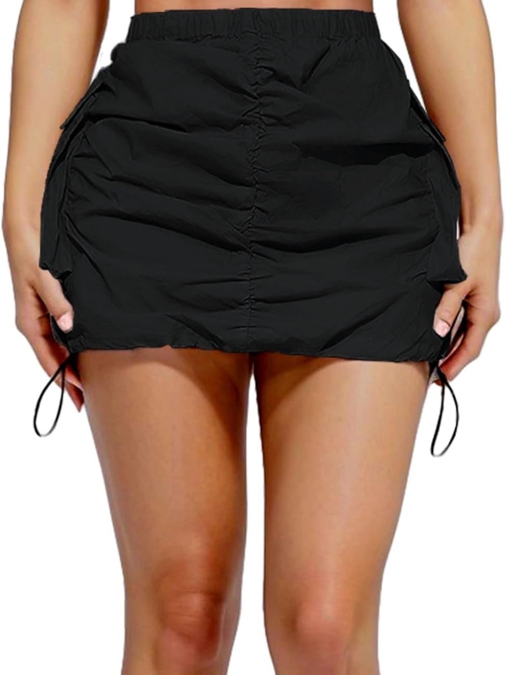 Amazon Black Ruched Drawstring Mini Skort